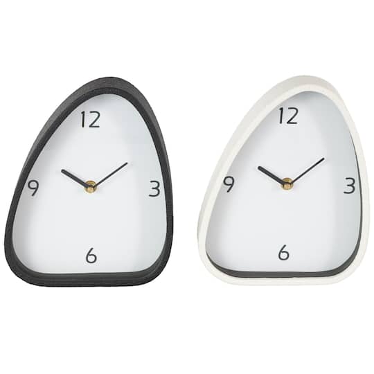 8.75" Black & White Textured Metal Decorative Mantel Clock Set